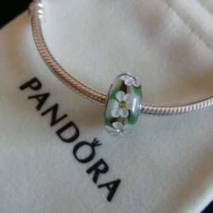 1 Pandora Wild Flowers Murano Glass Charm 791638cz